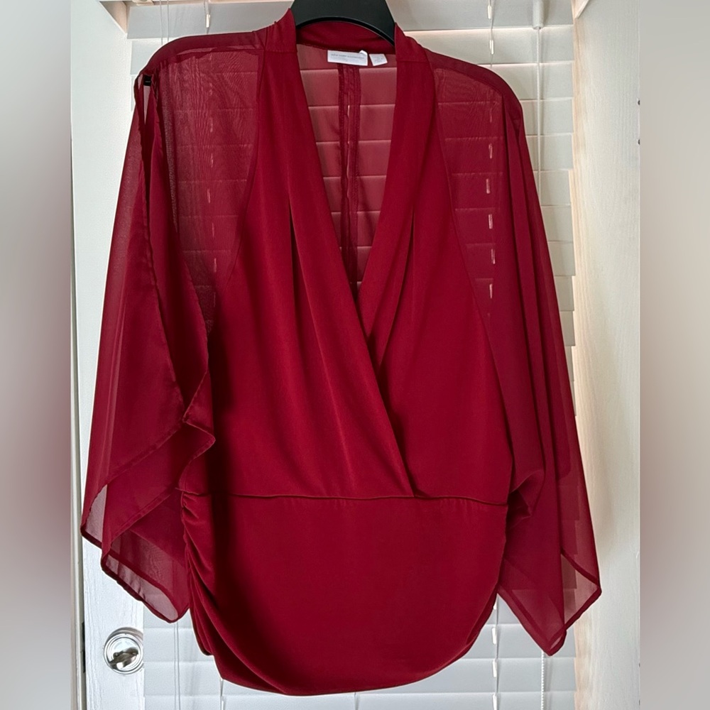 New York & Company  Peek a Boo Sleeves Red Blouse